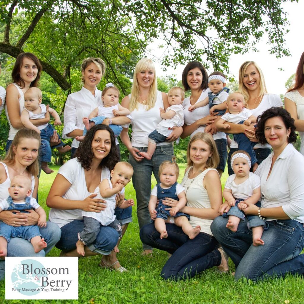 Five reasons to teach baby yoga - picture of a group of parents and babies after a class