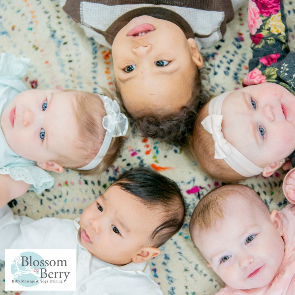 5 Compelling Reasons to Become a Baby Massage Instructor - picture of a group of 5 babies of different ethnicities who can benefit from baby massage