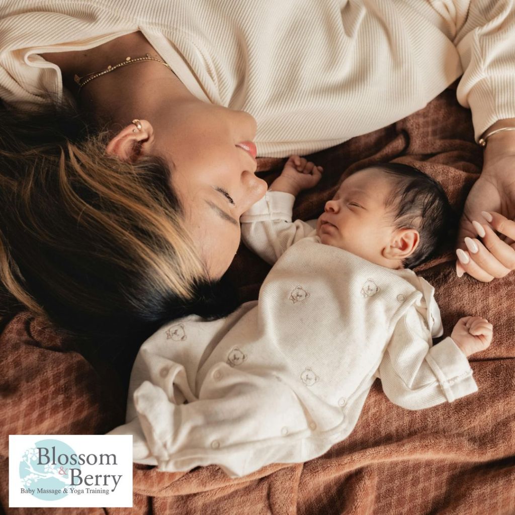 Struggling as a new mum? Discover practical self-care tips, emotional support strategies and advice for coping with early motherhood confidently. - mum on a blanket with her sleeping baby resting
